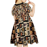 Kuba Flow Kid Short Sleeve Dress with Geometric Tribal Blocks and Earth-Tone Mosaic Design - Wonder Print Shop