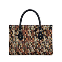 Kuba Flow Leather Bag with Geometric Tribal Blocks and Earth-Tone Mosaic Design - Wonder Print Shop