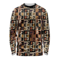 Kuba Flow Long Sleeve Shirt with Geometric Tribal Blocks and Earth-Tone Mosaic Design - Wonder Print Shop