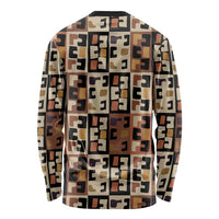 Kuba Flow Long Sleeve Shirt with Geometric Tribal Blocks and Earth-Tone Mosaic Design - Wonder Print Shop