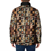 Kuba Flow Padded Jacket with Geometric Tribal Blocks and Earth-Tone Mosaic Design - Wonder Print Shop