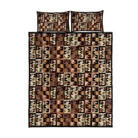 Kuba Flow Quilt Bed Set with Geometric Tribal Blocks and Earth-Tone Mosaic Design - Wonder Print Shop