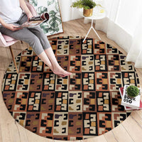 Kuba Flow Round Carpet with Geometric Tribal Blocks and Earth-Tone Mosaic Design - Wonder Print Shop
