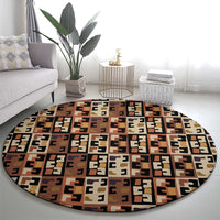 Kuba Flow Round Carpet with Geometric Tribal Blocks and Earth-Tone Mosaic Design - Wonder Print Shop