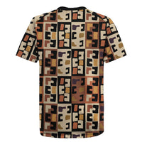 Kuba Flow Rugby Jersey with Geometric Tribal Blocks and Earth-Tone Mosaic Design - Wonder Print Shop