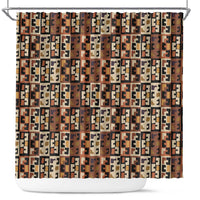 Kuba Flow Shower Curtain with Geometric Tribal Blocks and Earth-Tone Mosaic Design - Wonder Print Shop