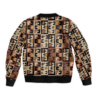 Kuba Flow Sleeve Zip Bomber Jacket with Geometric Tribal Blocks and Earth-Tone Mosaic Design - Wonder Print Shop