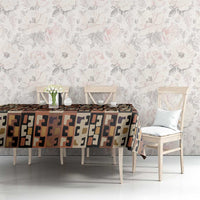 Kuba Flow Tablecloth with Geometric Tribal Blocks and Earth-Tone Mosaic Design - Wonder Print Shop