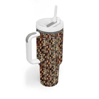 Kuba Flow Tumbler With Handle with Geometric Tribal Blocks and Earth-Tone Mosaic Design - Wonder Print Shop