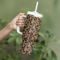 Kuba Flow Tumbler With Handle with Geometric Tribal Blocks and Earth-Tone Mosaic Design - Wonder Print Shop
