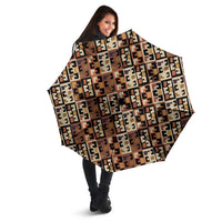 Kuba Flow Umbrella with Geometric Tribal Blocks and Earth-Tone Mosaic Design - Wonder Print Shop