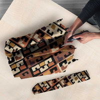 Kuba Flow Umbrella with Geometric Tribal Blocks and Earth-Tone Mosaic Design - Wonder Print Shop
