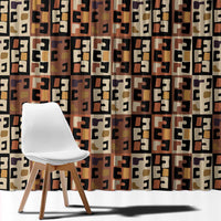 Kuba Flow Window Curtain with Geometric Tribal Blocks and Earth-Tone Mosaic Design - Wonder Print Shop
