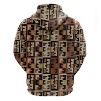 Kuba Flow Zip Hoodie with Geometric Tribal Blocks and Earth-Tone Mosaic Design - Wonder Print Shop