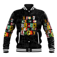 I Didn't Ask To Be Black I Just Got Lucky Magazine Cutout Baseball Jacket with Ancestral Portrait Collage Lettering - Wonder Print Shop