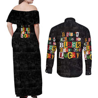 I Didn't Ask To Be Black I Just Got Lucky Magazine Cutout Couples Matching Off Shoulder Maxi Dress and Long Sleeve Button Shirt with Ancestral Portrait Collage Lettering - Wonder Print Shop