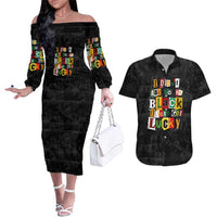 I Didn't Ask To Be Black I Just Got Lucky Magazine Cutout Couples Matching Off The Shoulder Long Sleeve Dress and Hawaiian Shirt with Ancestral Portrait Collage Lettering - Wonder Print Shop
