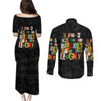 I Didn't Ask To Be Black I Just Got Lucky Magazine Cutout Couples Matching Puletasi and Long Sleeve Button Shirt with Ancestral Portrait Collage Lettering - Wonder Print Shop