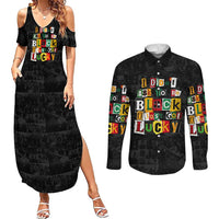 I Didn't Ask To Be Black I Just Got Lucky Magazine Cutout Couples Matching Summer Maxi Dress and Long Sleeve Button Shirt with Ancestral Portrait Collage Lettering - Wonder Print Shop