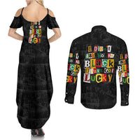 I Didn't Ask To Be Black I Just Got Lucky Magazine Cutout Couples Matching Summer Maxi Dress and Long Sleeve Button Shirt with Ancestral Portrait Collage Lettering - Wonder Print Shop