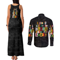 I Didn't Ask To Be Black I Just Got Lucky Magazine Cutout Couples Matching Tank Maxi Dress and Long Sleeve Button Shirt with Ancestral Portrait Collage Lettering - Wonder Print Shop