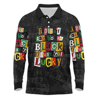 I Didn't Ask To Be Black I Just Got Lucky Magazine Cutout Long Sleeve Polo Shirt with Ancestral Portrait Collage Lettering - Wonder Print Shop