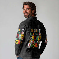 I Didn't Ask To Be Black I Just Got Lucky Magazine Cutout Long Sleeve Polo Shirt with Ancestral Portrait Collage Lettering - Wonder Print Shop