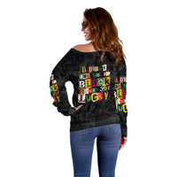 I Didn't Ask To Be Black I Just Got Lucky Magazine Cutout Off Shoulder Sweater with Ancestral Portrait Collage Lettering - Wonder Print Shop