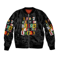 I Didn't Ask To Be Black I Just Got Lucky Magazine Cutout Sleeve Zip Bomber Jacket with Ancestral Portrait Collage Lettering - Wonder Print Shop