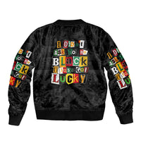 I Didn't Ask To Be Black I Just Got Lucky Magazine Cutout Sleeve Zip Bomber Jacket with Ancestral Portrait Collage Lettering - Wonder Print Shop