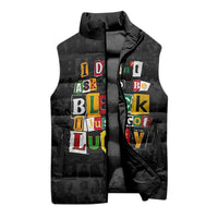 I Didn't Ask To Be Black I Just Got Lucky Magazine Cutout Sleeveless Puffer Jacket with Ancestral Portrait Collage Lettering - Wonder Print Shop