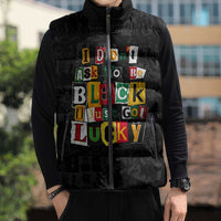 I Didn't Ask To Be Black I Just Got Lucky Magazine Cutout Sleeveless Puffer Jacket with Ancestral Portrait Collage Lettering - Wonder Print Shop