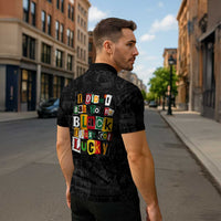 I Didn't Ask To Be Black I Just Got Lucky Magazine Cutout Zipper Polo Shirt with Ancestral Portrait Collage Lettering - Wonder Print Shop