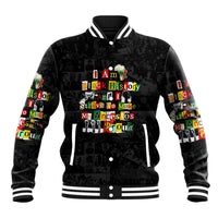 I Am Black History And I Strive To Make My Ancestor Proud Baseball Jacket with Ancestral Collage Background and Afrocentric Lettering - Wonder Print Shop