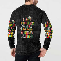 I Am Black History And I Strive To Make My Ancestor Proud Button Sweatshirt with Ancestral Collage Background and Afrocentric Lettering - Wonder Print Shop