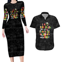 I Am Black History And I Strive To Make My Ancestor Proud Couples Matching Long Sleeve Bodycon Dress and Hawaiian Shirt with Ancestral Collage Background and Afrocentric Lettering - Wonder Print Shop