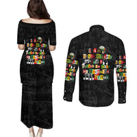 I Am Black History And I Strive To Make My Ancestor Proud Couples Matching Puletasi and Long Sleeve Button Shirt with Ancestral Collage Background and Afrocentric Lettering - Wonder Print Shop