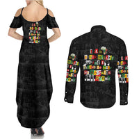 I Am Black History And I Strive To Make My Ancestor Proud Couples Matching Summer Maxi Dress and Long Sleeve Button Shirt with Ancestral Collage Background and Afrocentric Lettering - Wonder Print Shop