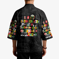 I Am Black History And I Strive To Make My Ancestor Proud Kimono with Ancestral Collage Background and Afrocentric Lettering - Wonder Print Shop