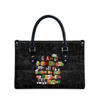 I Am Black History And I Strive To Make My Ancestor Proud Leather Bag with Ancestral Collage Background and Afrocentric Lettering - Wonder Print Shop