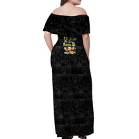 I Am Black History And I Strive To Make My Ancestor Proud Off Shoulder Maxi Dress with Ancestral Collage Background and Afrocentric Lettering - Wonder Print Shop