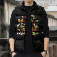 I Am Black History And I Strive To Make My Ancestor Proud Sleeveless Puffer Jacket with Ancestral Collage Background and Afrocentric Lettering - Wonder Print Shop