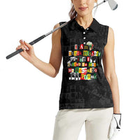 I Am Black History And I Strive To Make My Ancestor Proud Women Sleeveless Polo Shirt with Ancestral Collage Background and Afrocentric Lettering - Wonder Print Shop