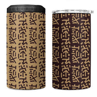 Tribe Script 4 in 1 Can Cooler Tumbler with Bold Mudcloth Symbols and Brown Tan Split Design - Wonder Print Shop