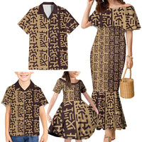 Tribe Script Family Matching Mermaid Dress and Hawaiian Shirt with Bold Mudcloth Symbols and Brown Tan Split Design - Wonder Print Shop