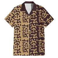 Tribe Script Family Matching Short Sleeve Bodycon Dress and Hawaiian Shirt with Bold Mudcloth Symbols and Brown Tan Split Design - Wonder Print Shop