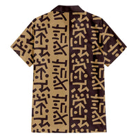 Tribe Script Family Matching Short Sleeve Bodycon Dress and Hawaiian Shirt with Bold Mudcloth Symbols and Brown Tan Split Design - Wonder Print Shop