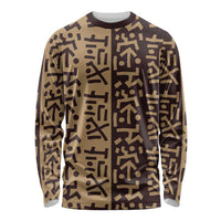 Tribe Script Long Sleeve Shirt with Bold Mudcloth Symbols and Brown Tan Split Design - Wonder Print Shop