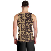 Tribe Script Men Tank Top with Bold Mudcloth Symbols and Brown Tan Split Design - Wonder Print Shop