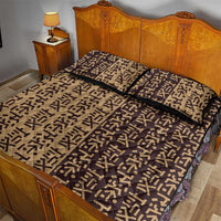 Tribe Script Quilt Bed Set with Bold Mudcloth Symbols and Brown Tan Split Design - Wonder Print Shop